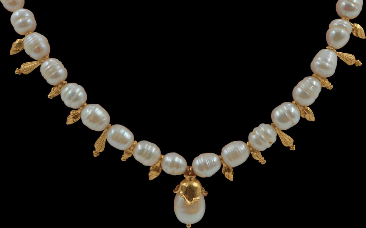 BAROQUE GOLDEN LEAF NATURAL İNCİ KOLYE 