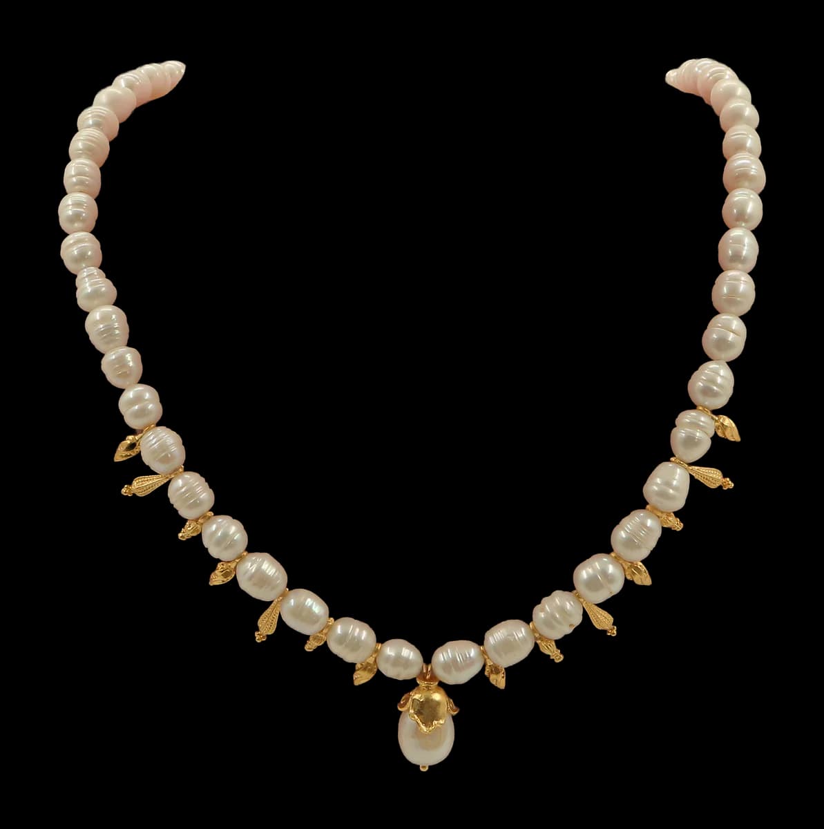 BAROQUE GOLDEN LEAF NATURAL İNCİ KOLYE 