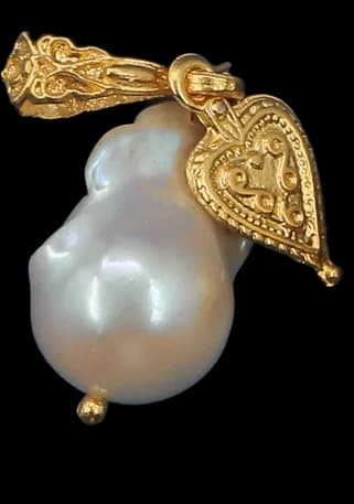 Baroque Pearl & Filigree Heart Charm