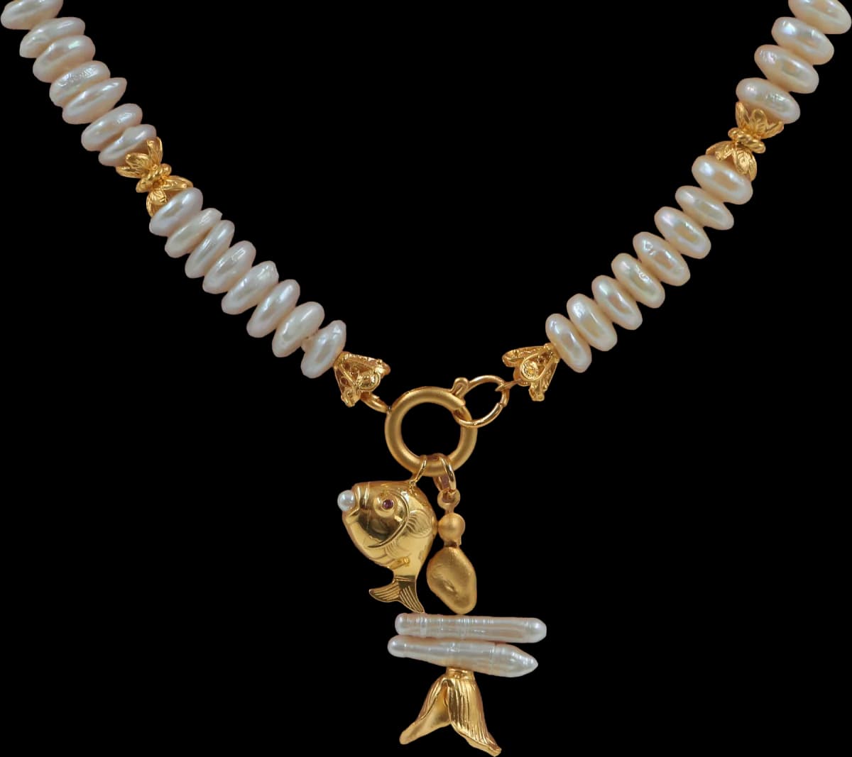 MYSTIC GOLDEN FISH CHARM İNCİ KOLYE