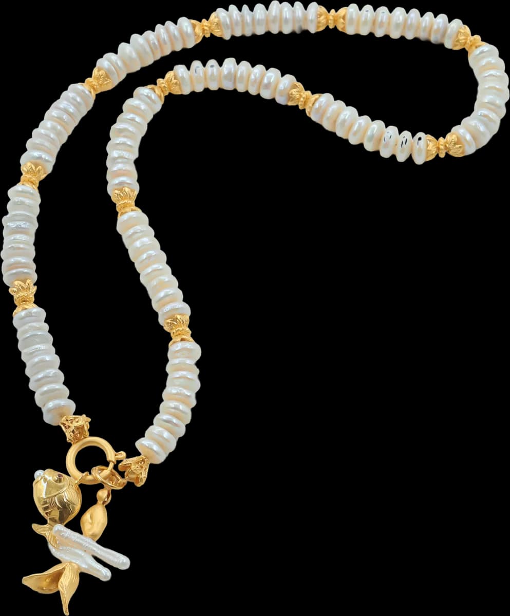 MYSTIC GOLDEN FISH CHARM İNCİ KOLYE